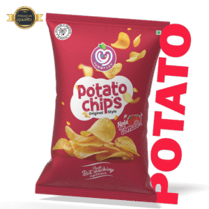 Palm oil free potato chips with zesty tomato taste