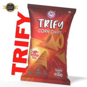 Crunchy corn chips made from real corn, tomato flavored