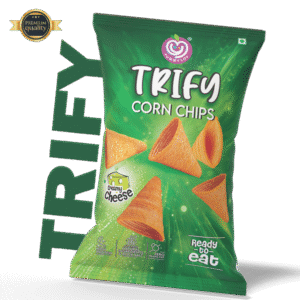 Delicious creamy cheese flavored Trify corn chips, ready to eat